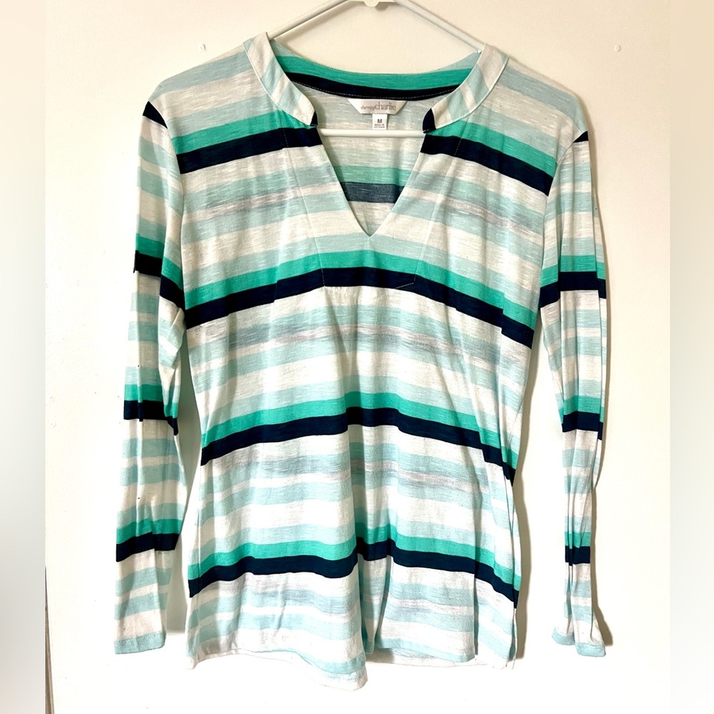 Charming Charlie Long Sleeve Multi-Striped Shirt, Size M